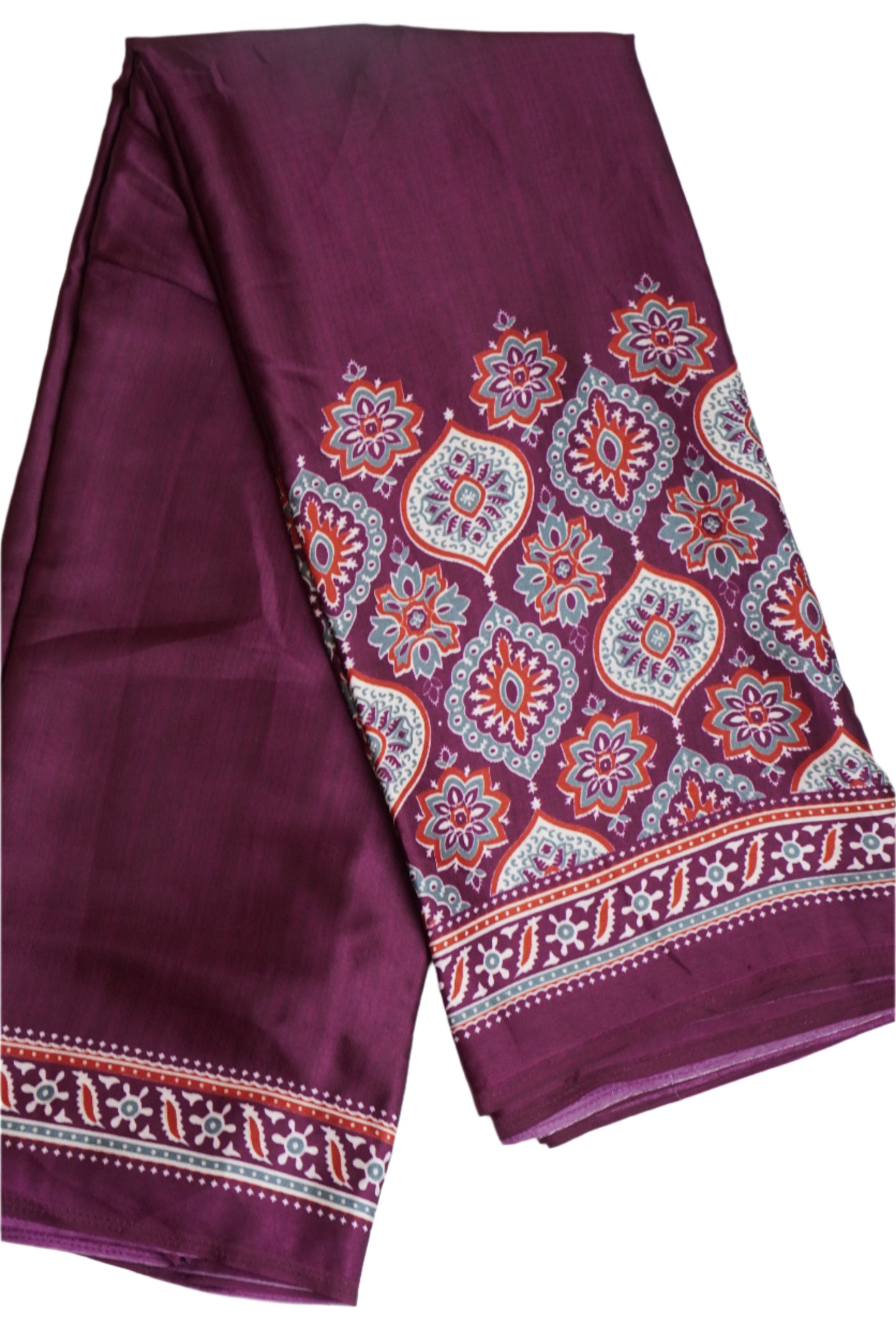 SEMI GAJJI SOFT PURPLE SILK SAREE WITH AJRAKH BLOUSE