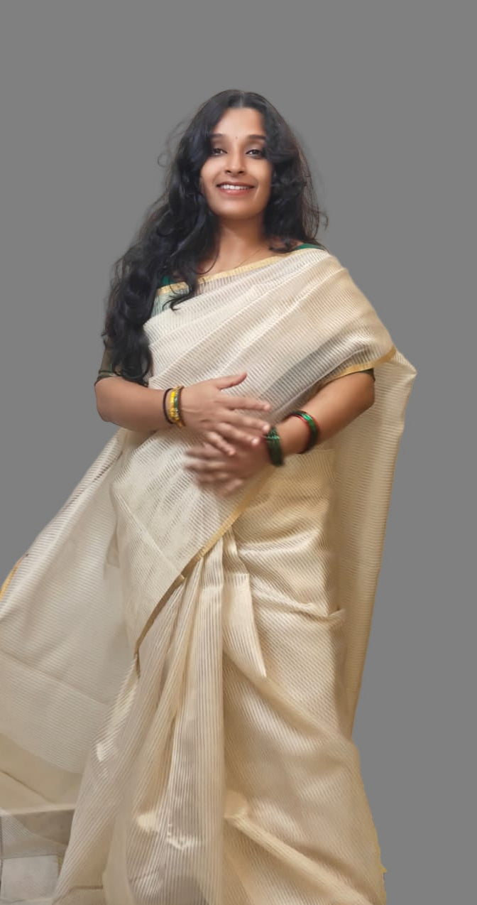 PREMIUM ORGANZA SILK SAREE WITH GOLDEN ZARI STRIPES