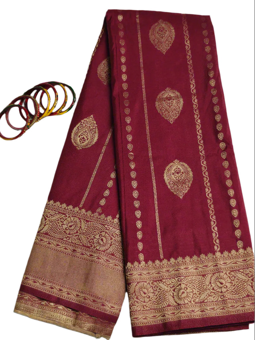 MAROON BANARASI SOFT SILK SAREE