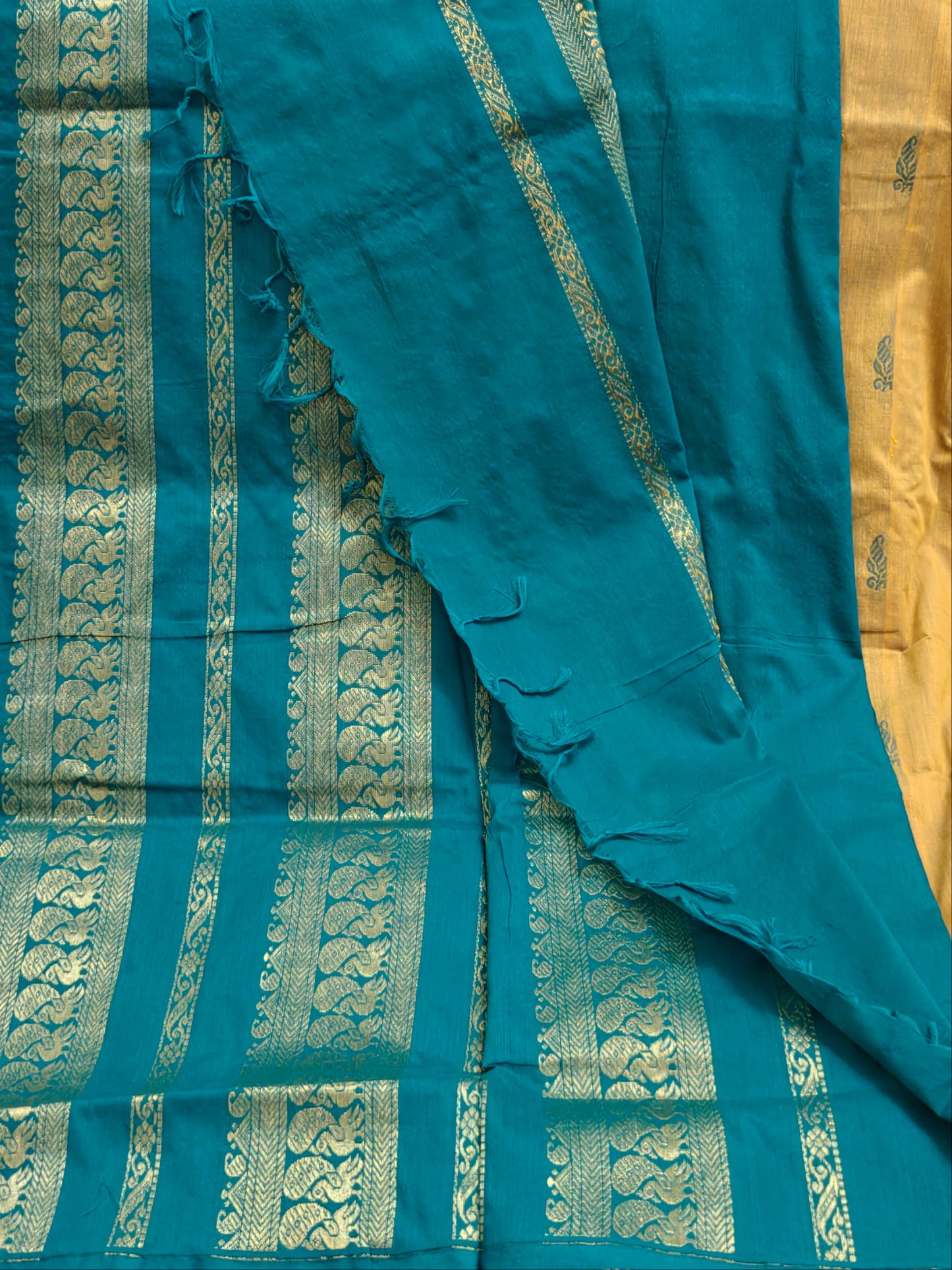 YELLOW WITH GREEN BORDER KALYANI COTTON SAREE