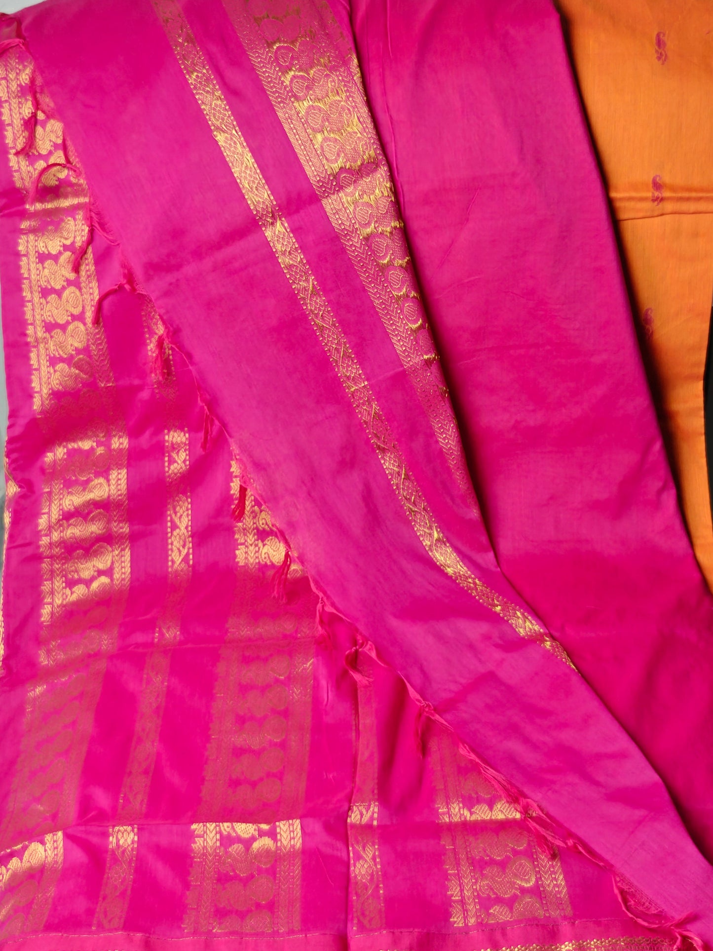 ORANGE WITH PINK KALYANI COTTON SAREE