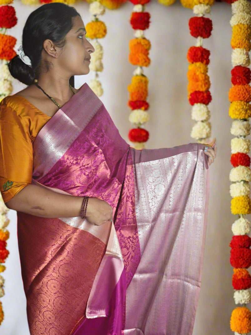 PINK KATAN BANARAS TISSUE SILK SAREE
