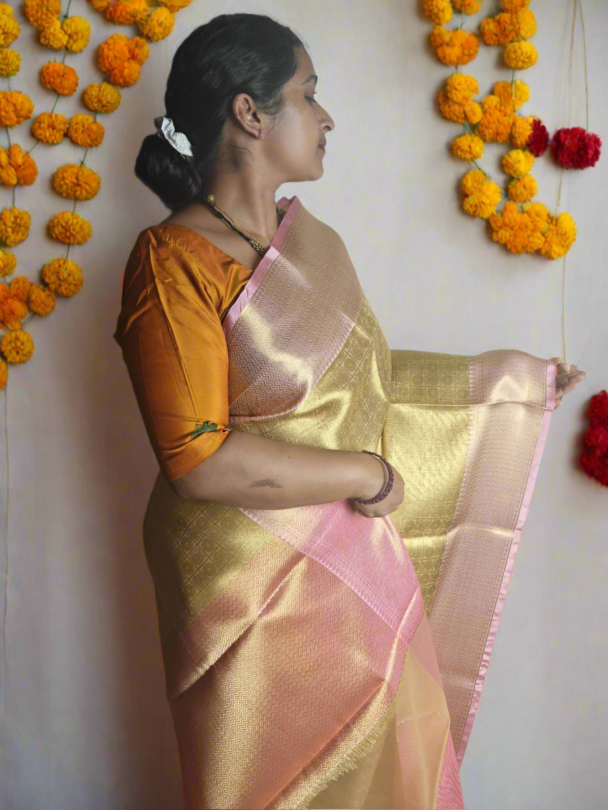 GOLD CELEBRITY INSPIRED BANARASI SOFT TISSUE SAREE
