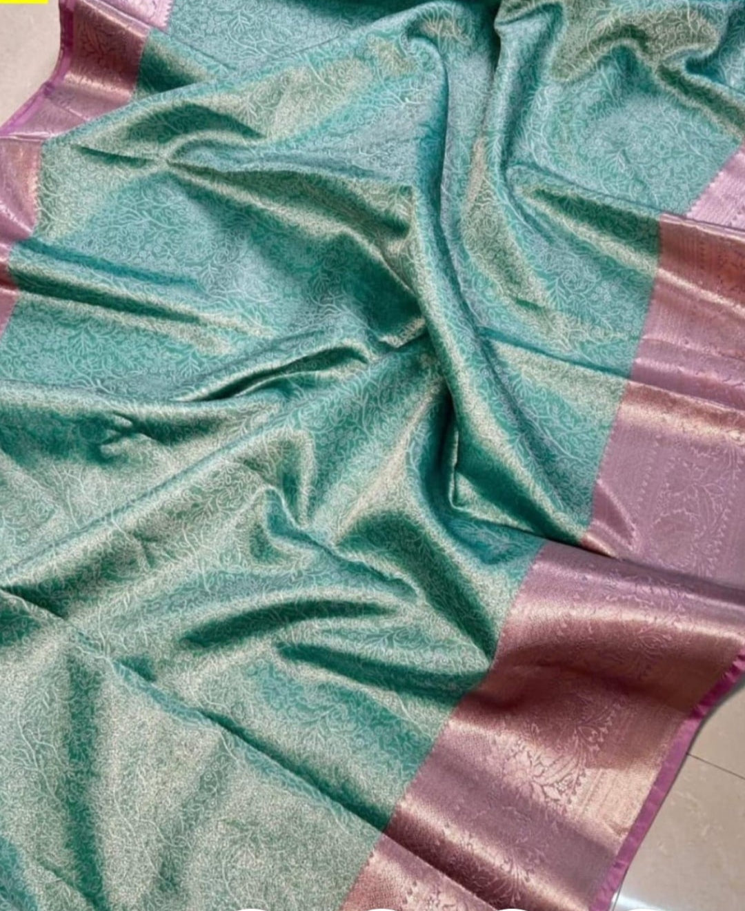 GREEN KATAN BANARAS TISSUE SILK SAREE