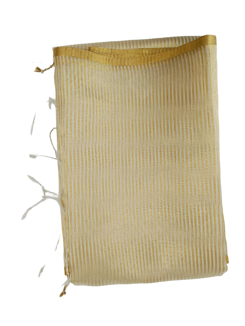 PREMIUM ORGANZA SILK SAREE WITH GOLDEN ZARI STRIPES