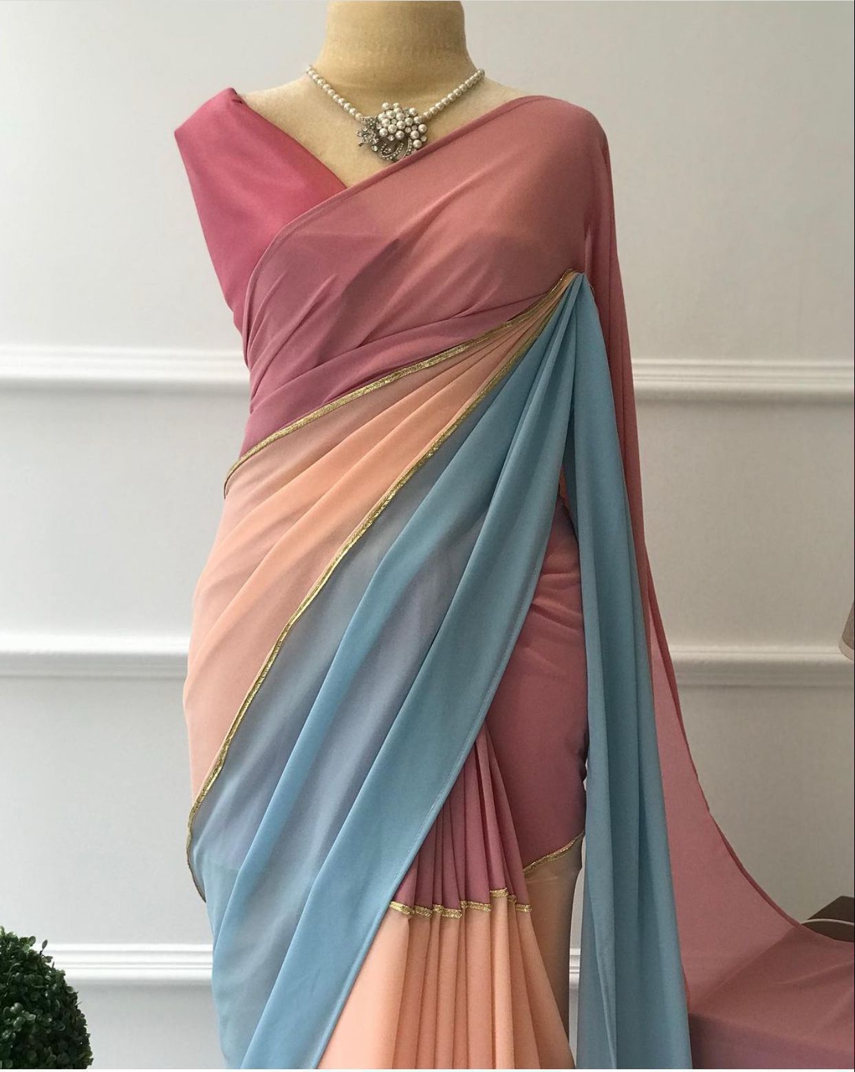 GEORGETTE DIGITAL PRINT BLUE SAREE WITH LACE