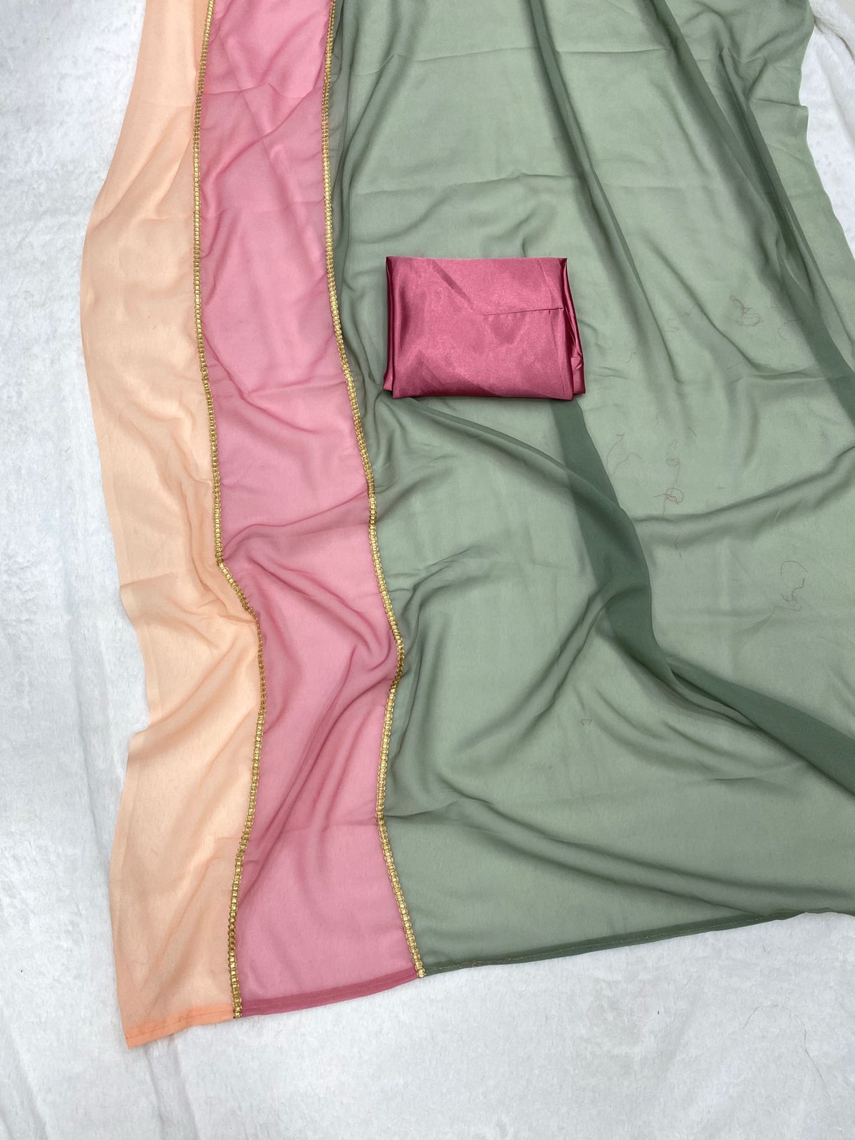 Georgette digital print olive saree with lace