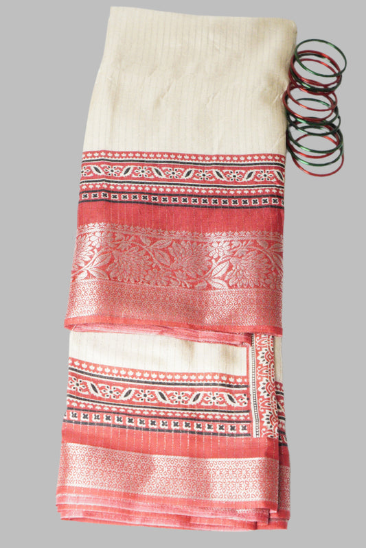 Ajrakh Pallu Semi Gajji Saree with Elegant Zari Border