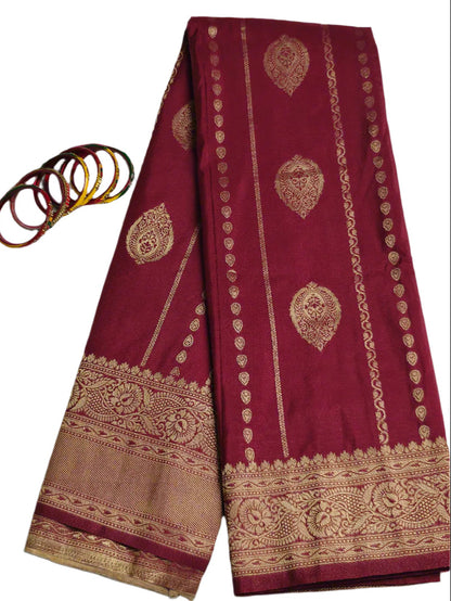 MAROON BANARASI SOFT SILK SAREE