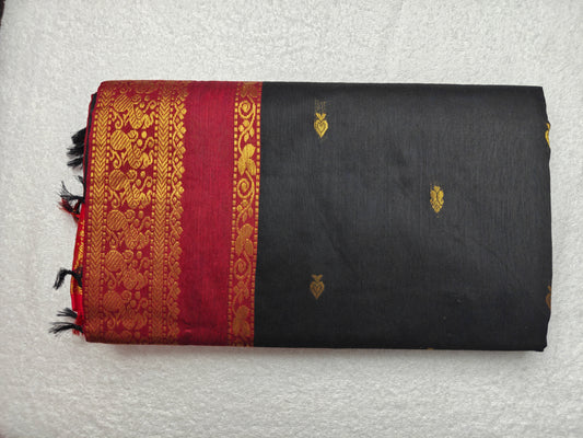 Black with Red Kalyani Cotton Saree