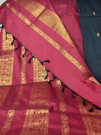 Black with Red Kalyani Cotton Saree