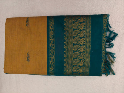 YELLOW WITH GREEN BORDER KALYANI COTTON SAREE