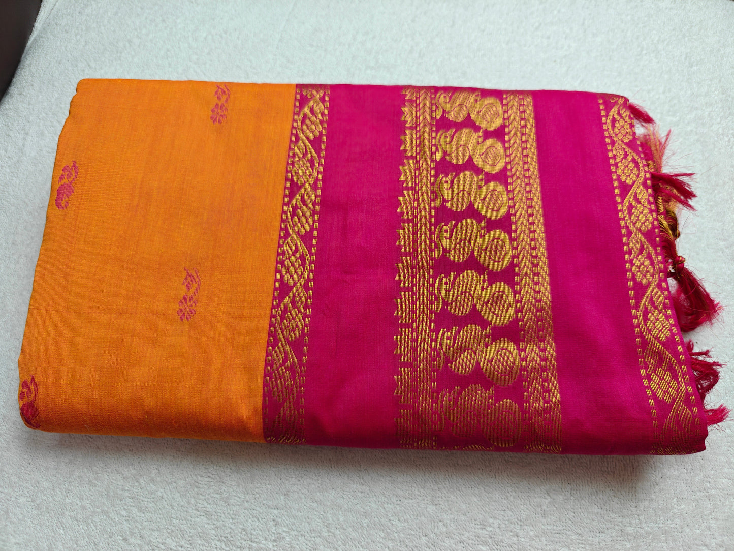 ORANGE WITH PINK KALYANI COTTON SAREE