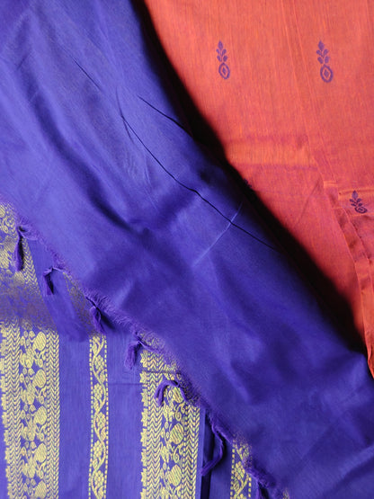 Red With Violet Kalyani Cotton Saree