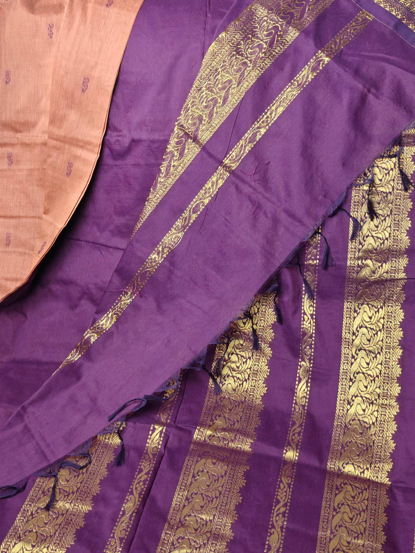 LIGHT BROWN WITH VIOLET KALYANI COTTON SAREE