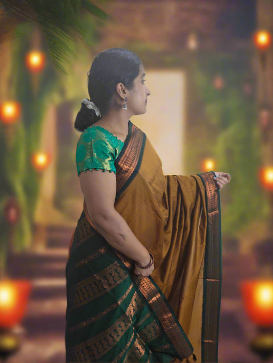 Mustard Plain Kalyani Cotton Saree