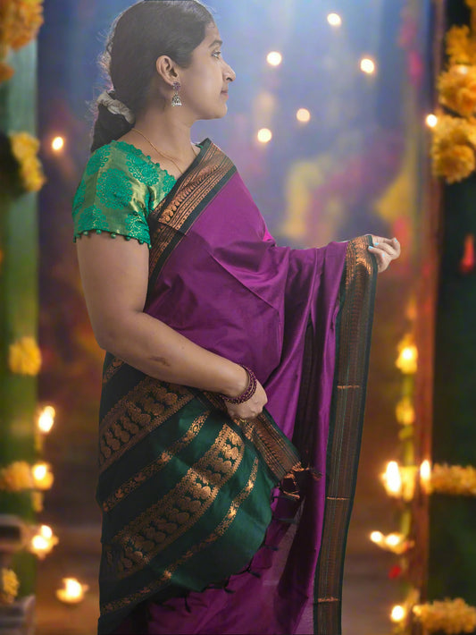 Purple Plain Kalyani Cotton Saree