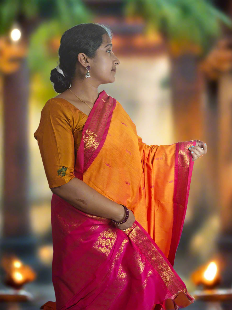 ORANGE WITH PINK KALYANI COTTON SAREE