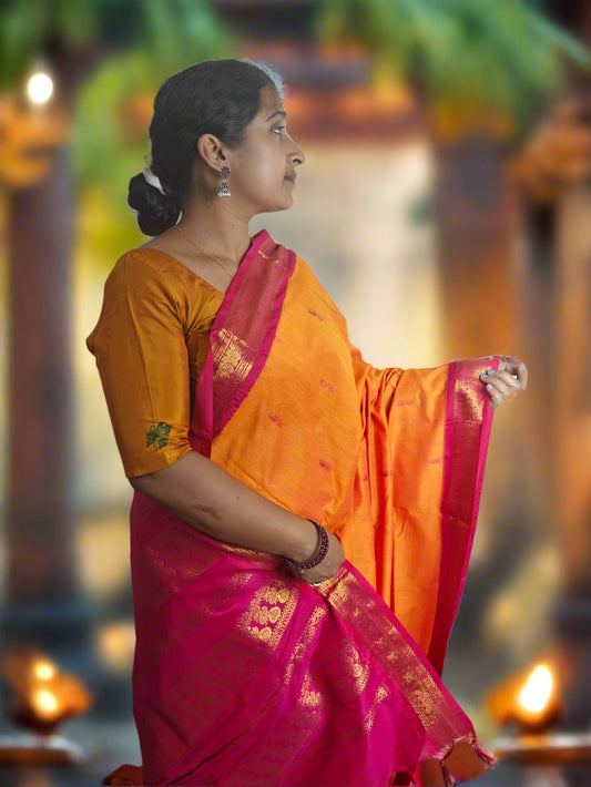 Orange With Pink Kalyani Cotton Saree