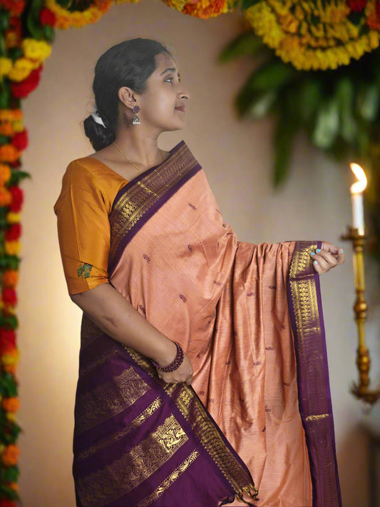 Light Brown With Violet Kalyani Cotton Saree