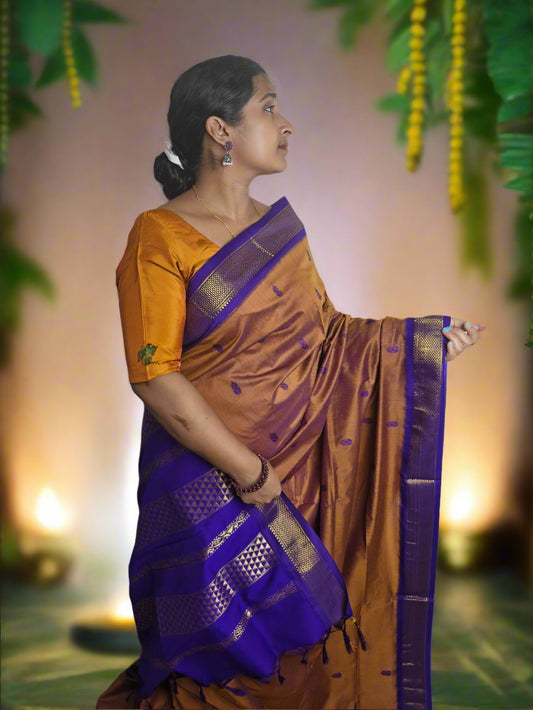 Brown with Violet Kalyani Cotton Sarees
