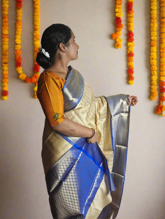 Beige Banarasi Soft Tissue Saree