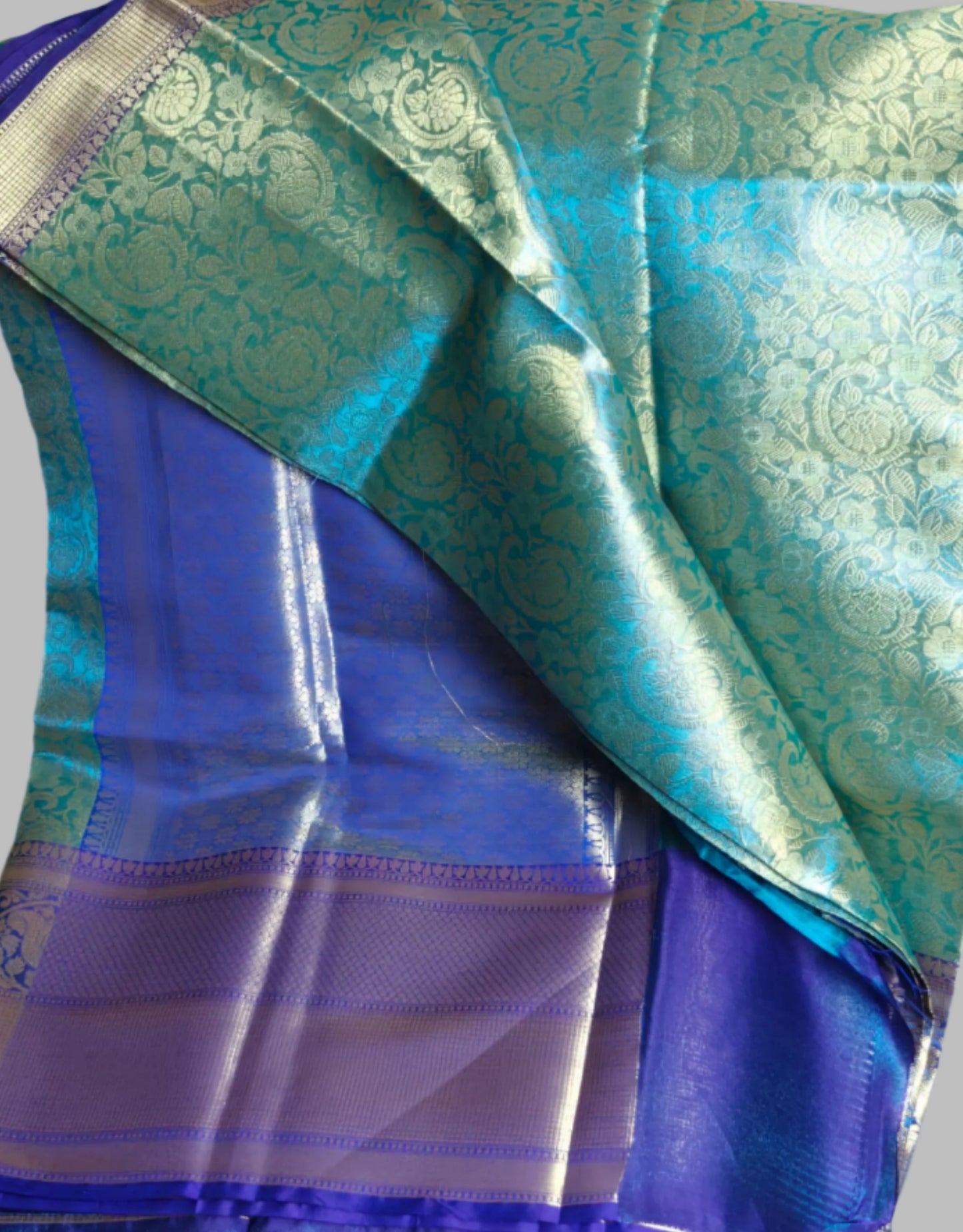 PEACOCK BLUE BANARASI SOFT SILK SAREE WITH ZARI WEAVING