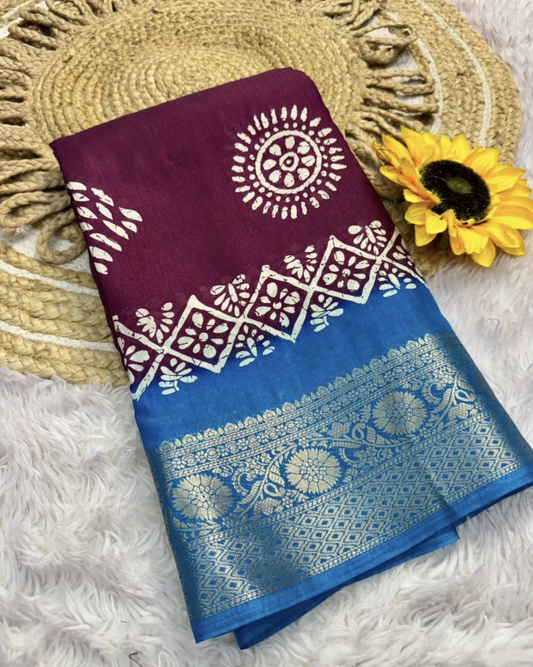 Magenta with Blue Border Dola silk saree