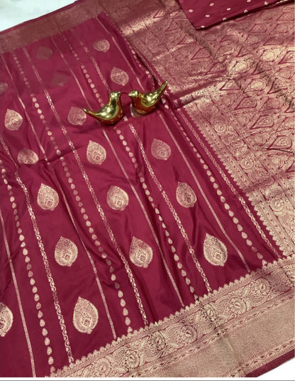 MAROON BANARASI SOFT SILK SAREE
