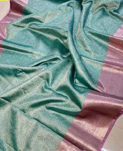GREEN KATAN BANARAS TISSUE SILK SAREE