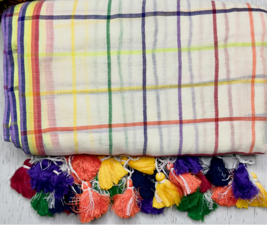 COLOUR CHECKED PREMIUM MUL COTTON SAREE