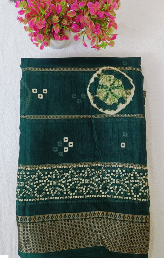GREEN DOLA SILK SAREE WITH ZARI STRIPES ALL OVER BODY