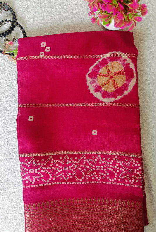 PINK DOLA SILK SAREE WITH ZARI STRIPES ALL OVER BODY