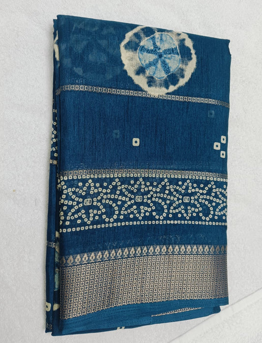 BLUE DOLA SILK SAREE WITH ZARI STRIPES ALL OVER BODY