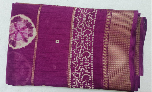 PURPLE DOLA SILK SAREE WITH ZARI STRIPES ALL OVER BODY