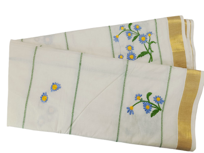 KERALA SAREE WITH FLORAL EMBROIDERY