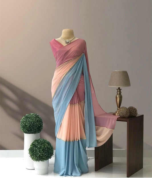 Georgette digital print blue saree with lace