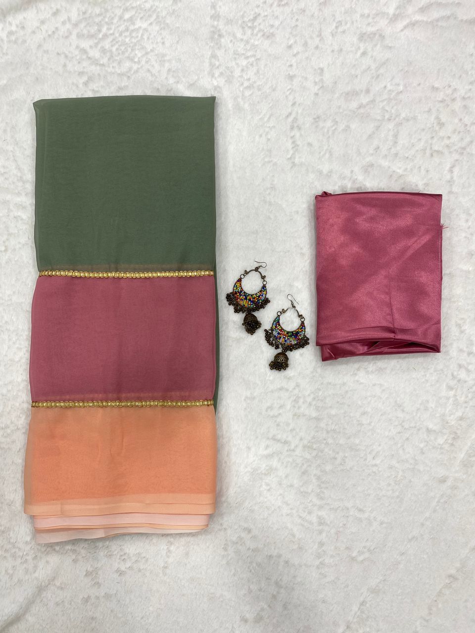 Georgette digital print olive saree with lace