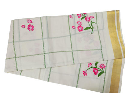 KERALA SAREE WITH FLORAL EMBROIDERY