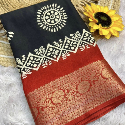 Black with Red Border Dola silk saree