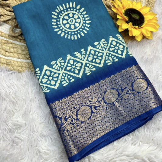Blue Dola with Navy Blue Border Silk Saree